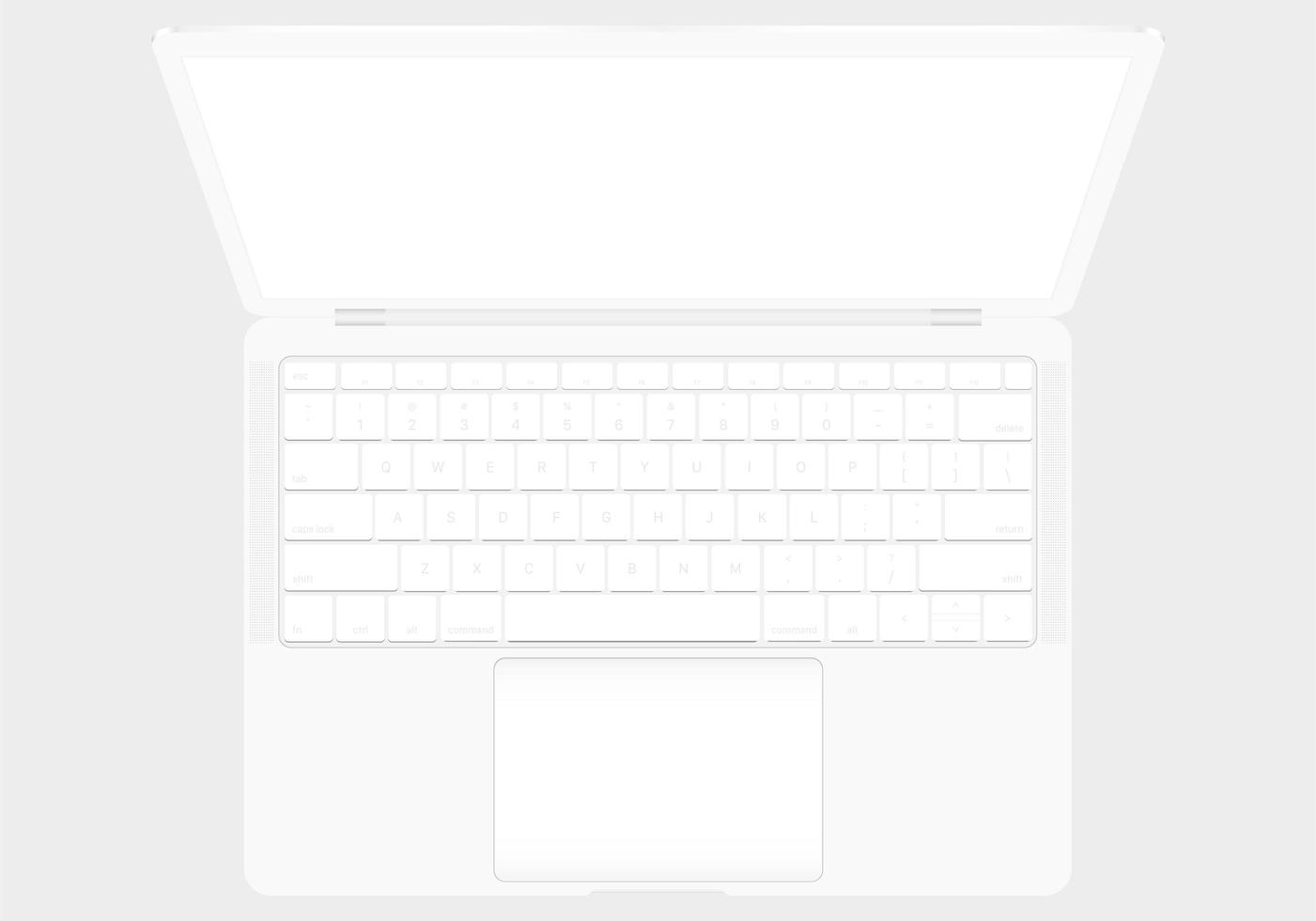 Realistic closeup top view white modern laptop mock up isolated on background. minimal monochrome computer notebook with empty screen. blank copy space on mobile computer. vector illustration photo