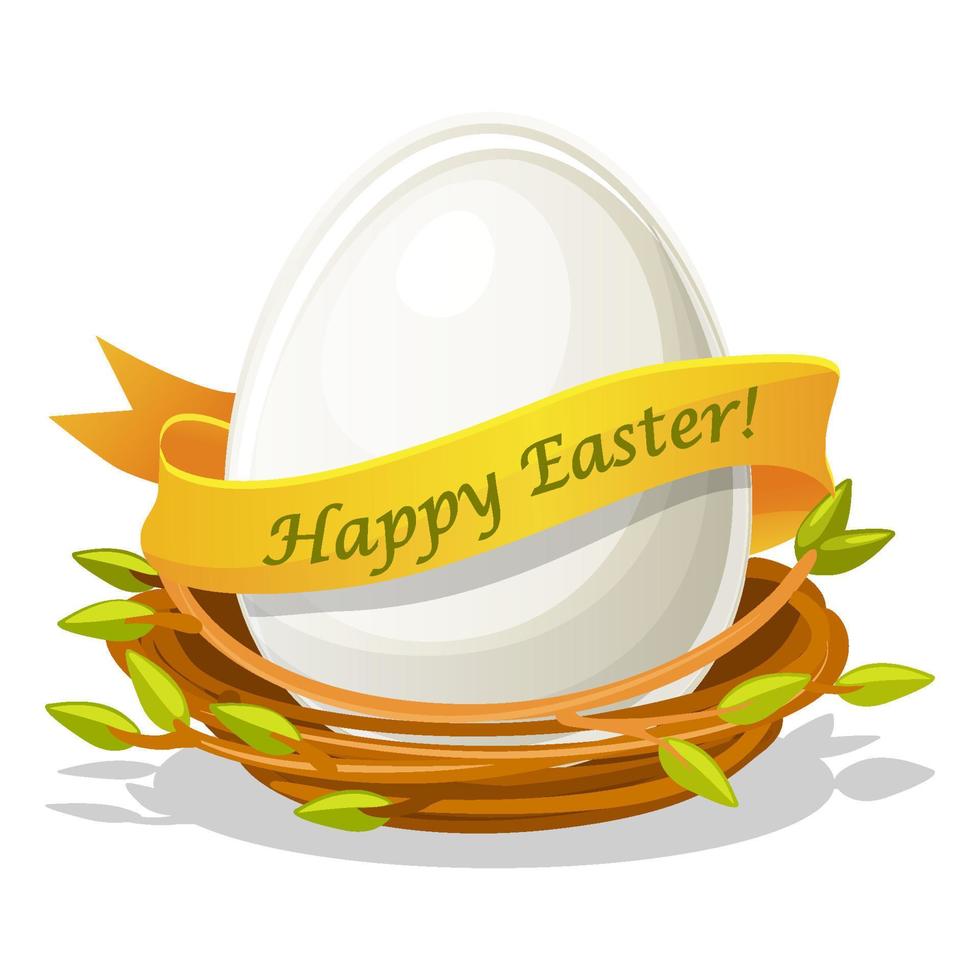 Happy Easter, Egg in birds nest of twigs. Greeting card vector