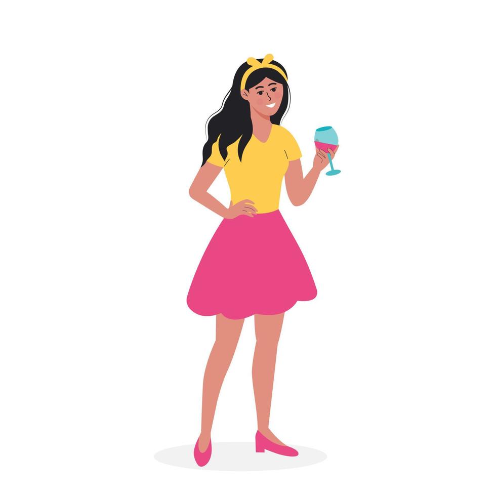 Young woman holding a wine glass. Celebration, party, birthday, anniversary, holiday, event, date concept. vector