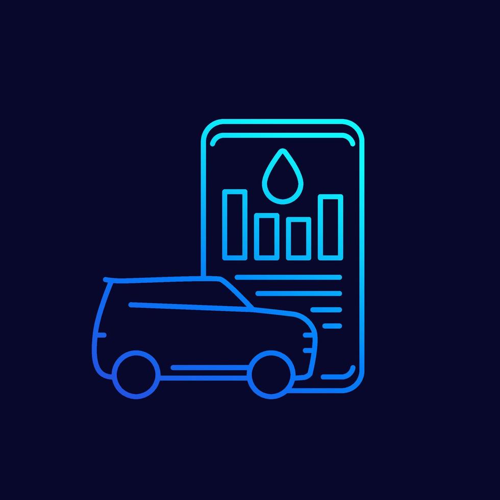 fuel consumption in app, line icon with suv and smart phone vector