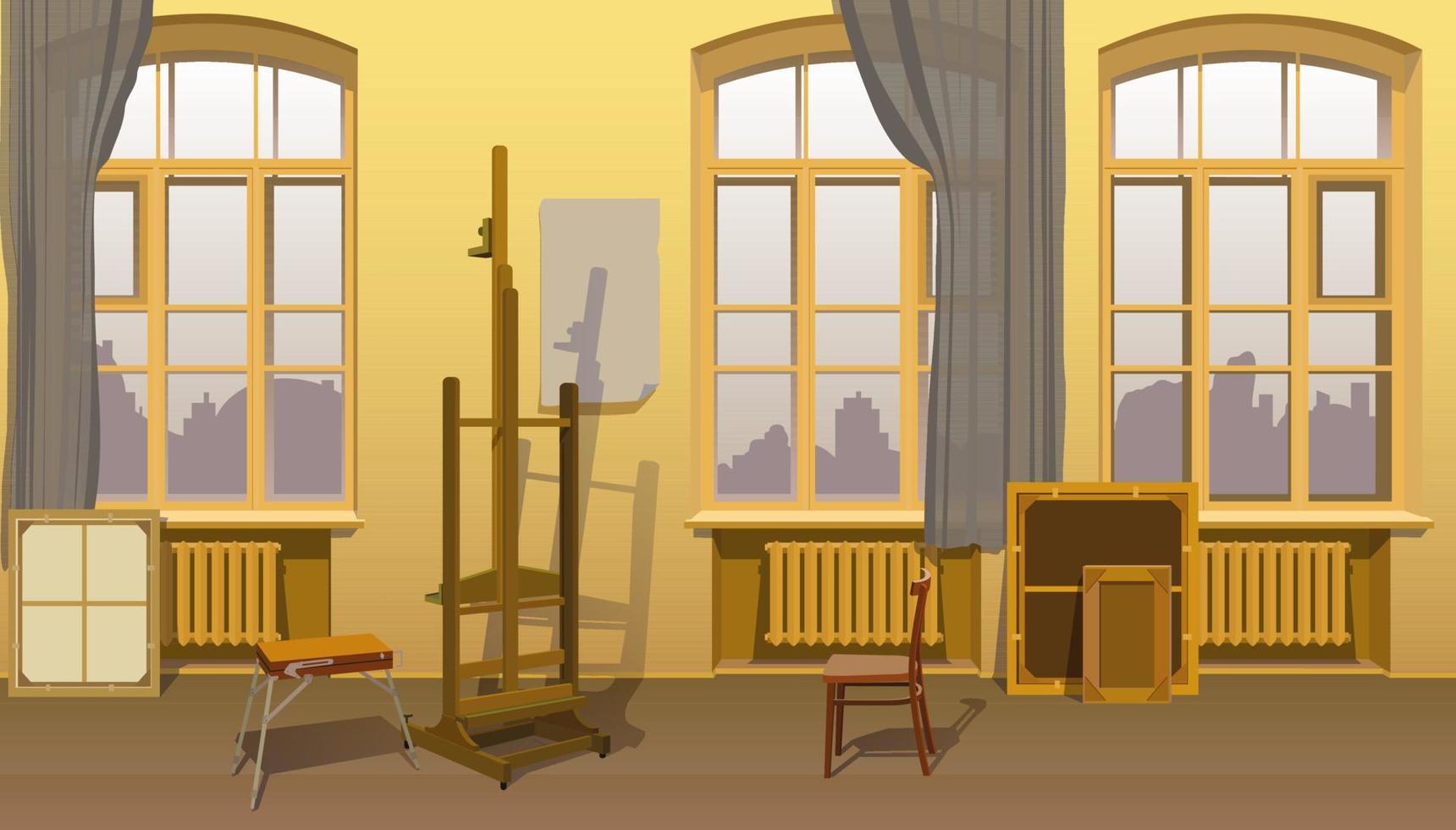 Artist's studio, evening outside. Vector. vector