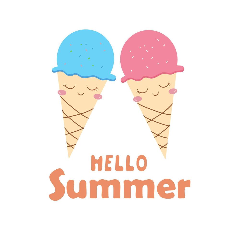 cute cartoon ice cream with the inscription hello summer vector