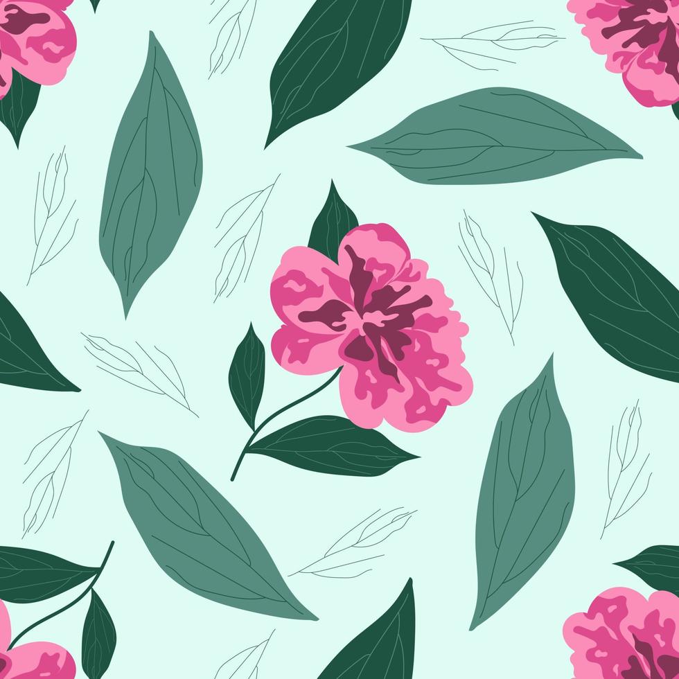 Pink Spring Flower And Leaf Seamless Pattern vector