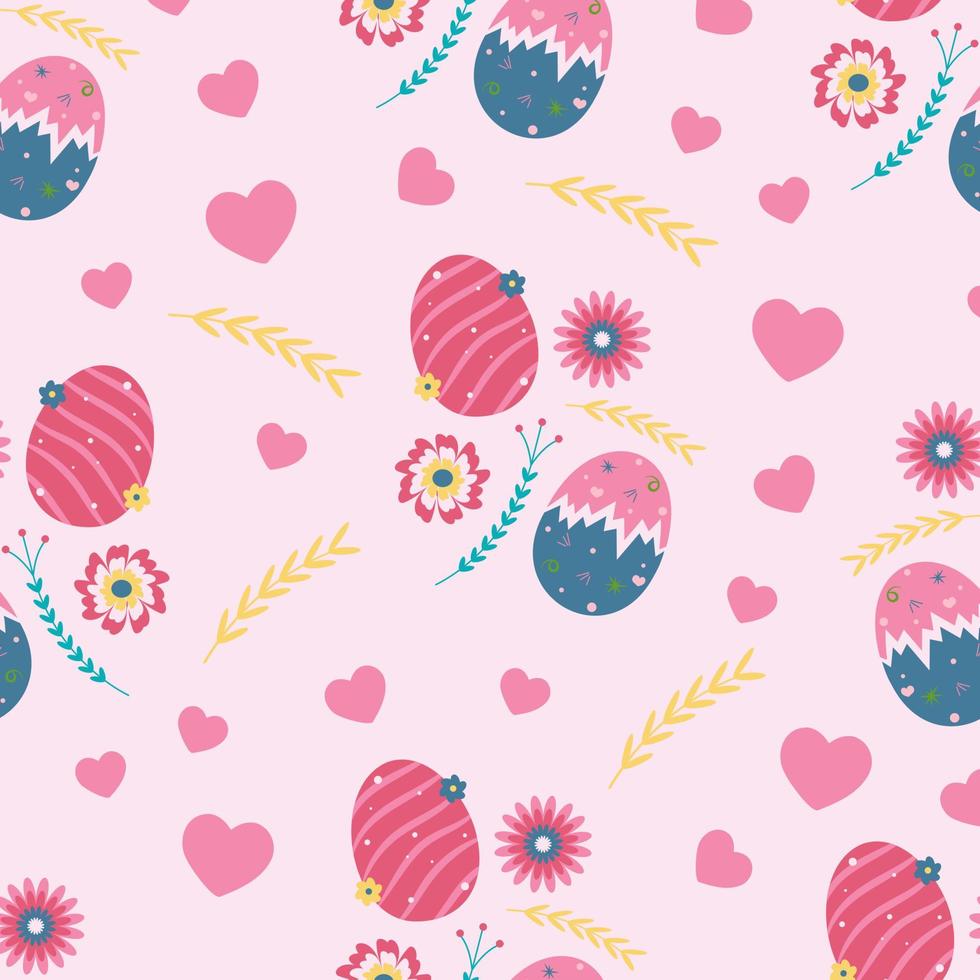 Easter Egg Floral Pattern With Hearts vector