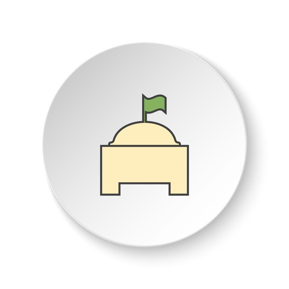 redondo botón para web icono, monumental edificio. botón bandera redondo, Insignia interfaz para solicitud ilustración en blanco antecedentes vector