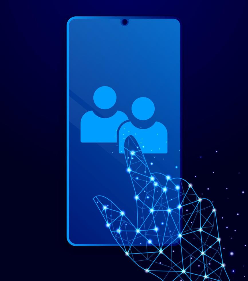 avatars, users touch phone. Polygon style touch phone vector illustration