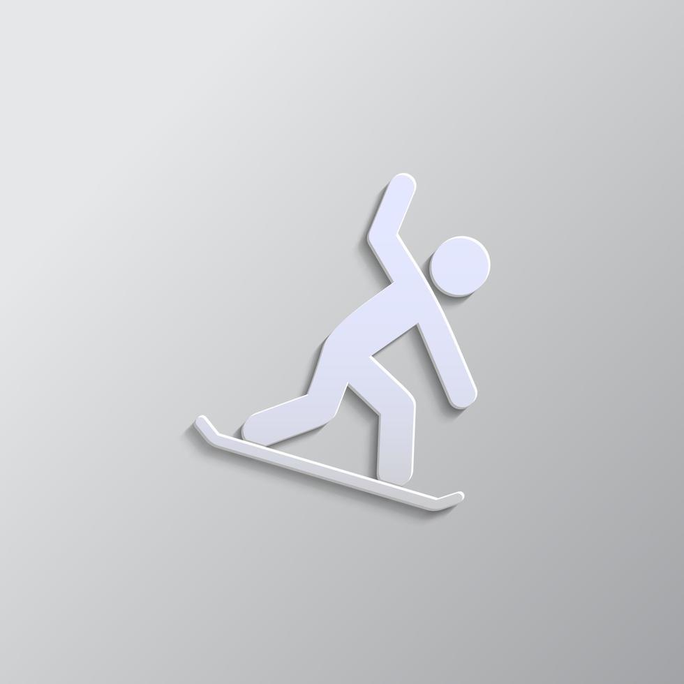Snowboard paper style, icon. Grey color vector background- Paper style vector icon.
