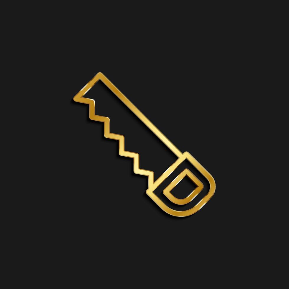 hand, manual, saw gold icon. Vector illustration of golden dark background .