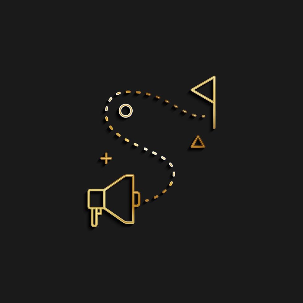 Direction, marketing, path gold icon. Vector illustration of golden icon on dark background