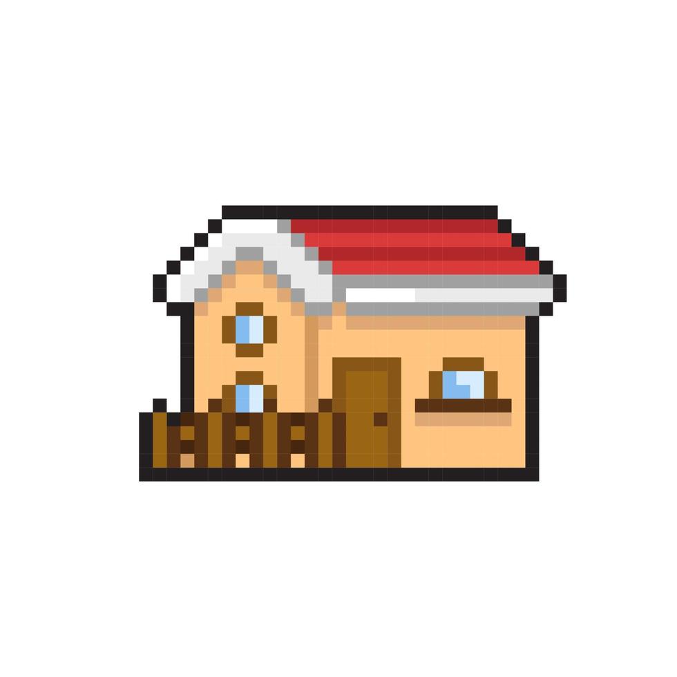 house building in pixel art style vector