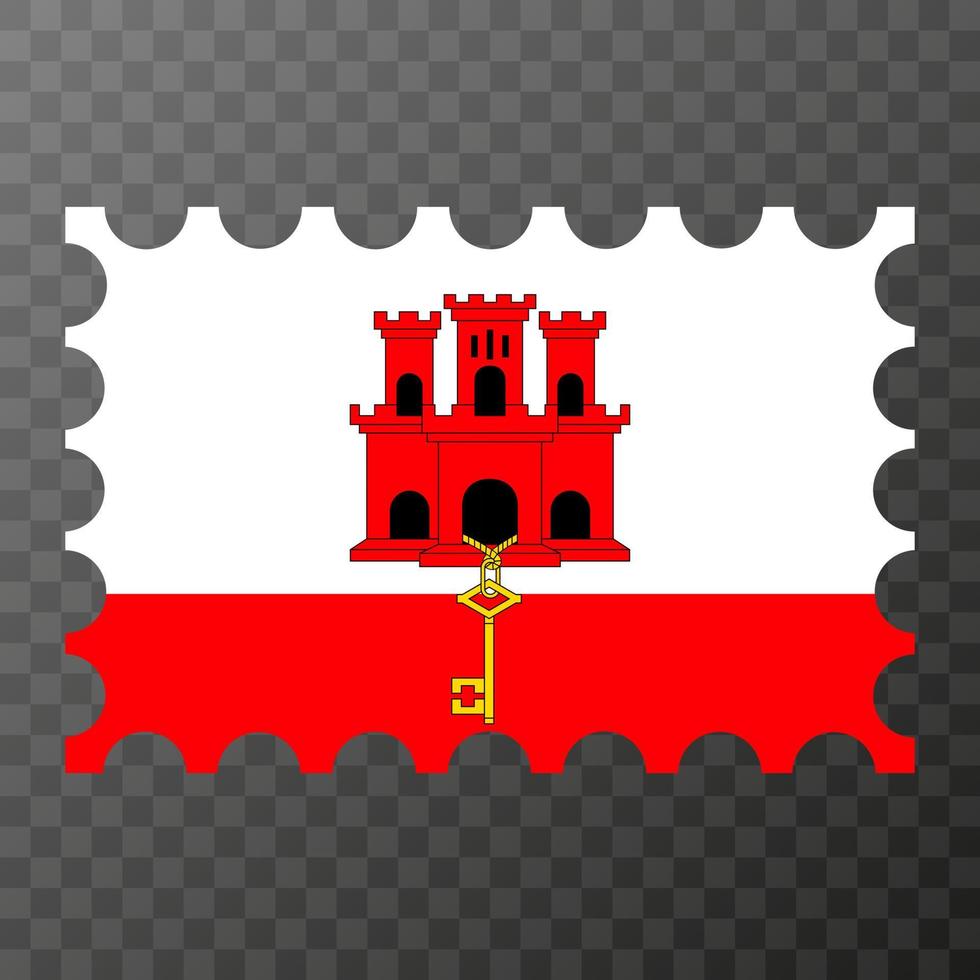 Postage stamp with Gibraltar flag. Vector illustration.