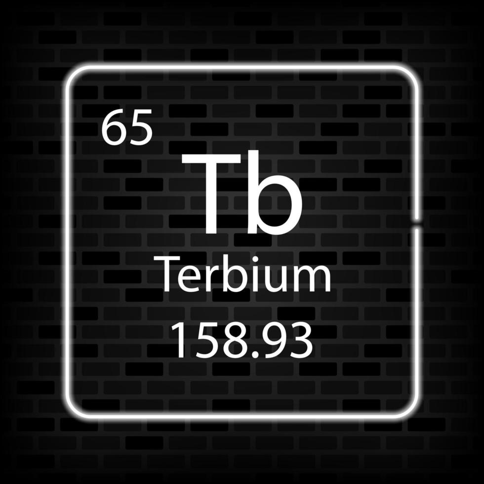 Terbium neon symbol. Chemical element of the periodic table. Vector illustration.
