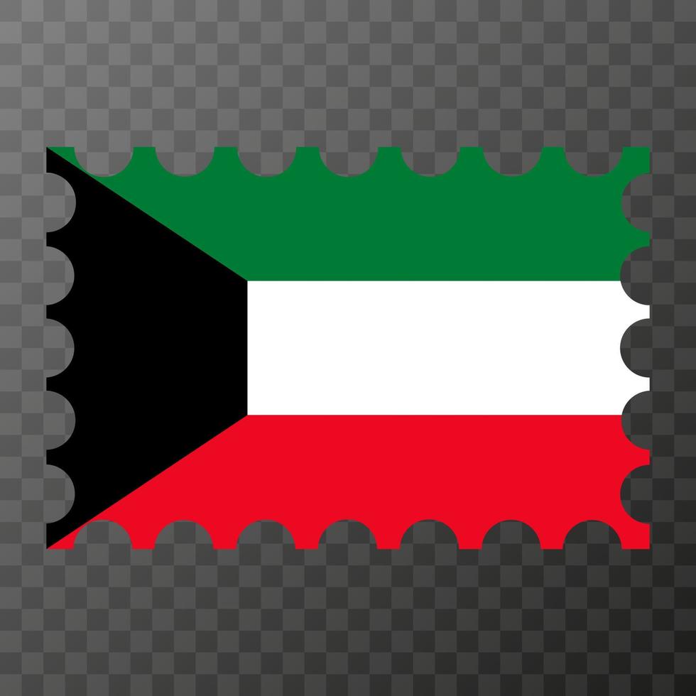 Postage stamp with Kuwait flag. Vector illustration.