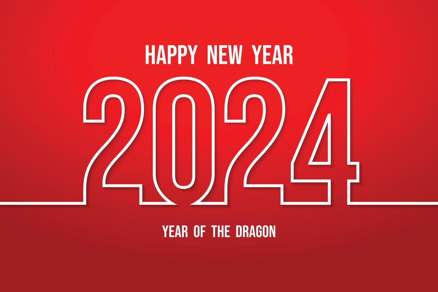 Happy New Year 2024 Year of the Dragon. Elegant design-vector illustration of white 2024 logo number. On a red background typography for 2024, elegant design and New Year celebration. vector