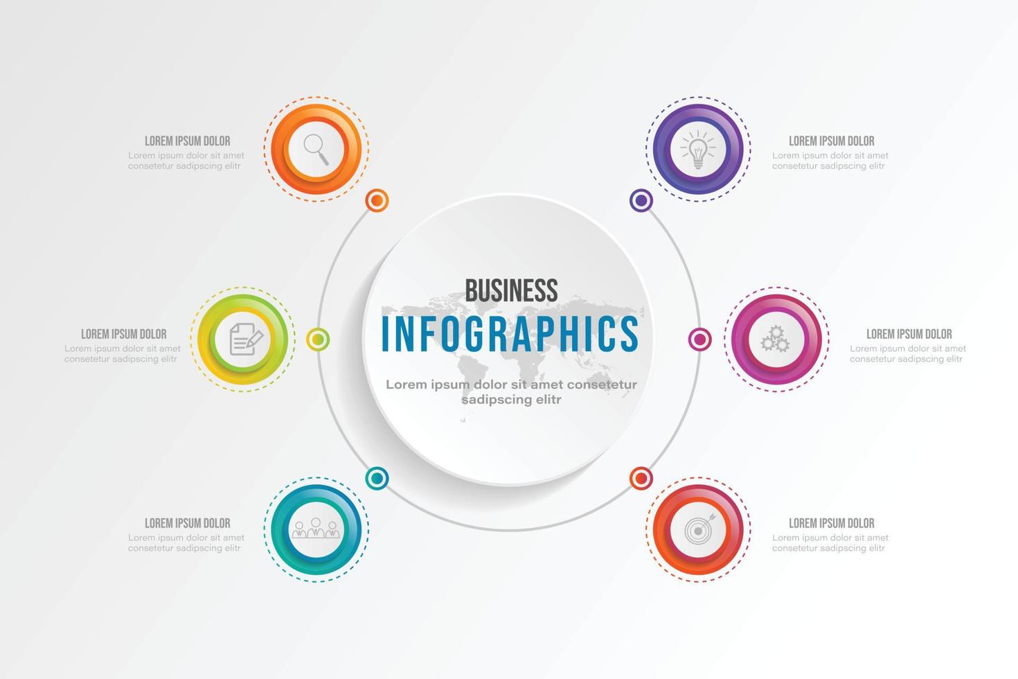 Business infographic circle shape six option, process or step for presentation. Can be used for presentations, workflow layout, banners and web design. Business concept with 6 options, steps, parts. vector