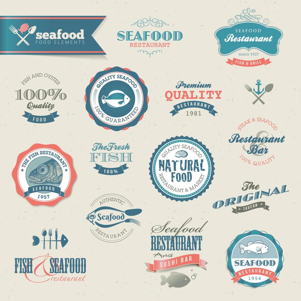 Set of seafood stickers vector