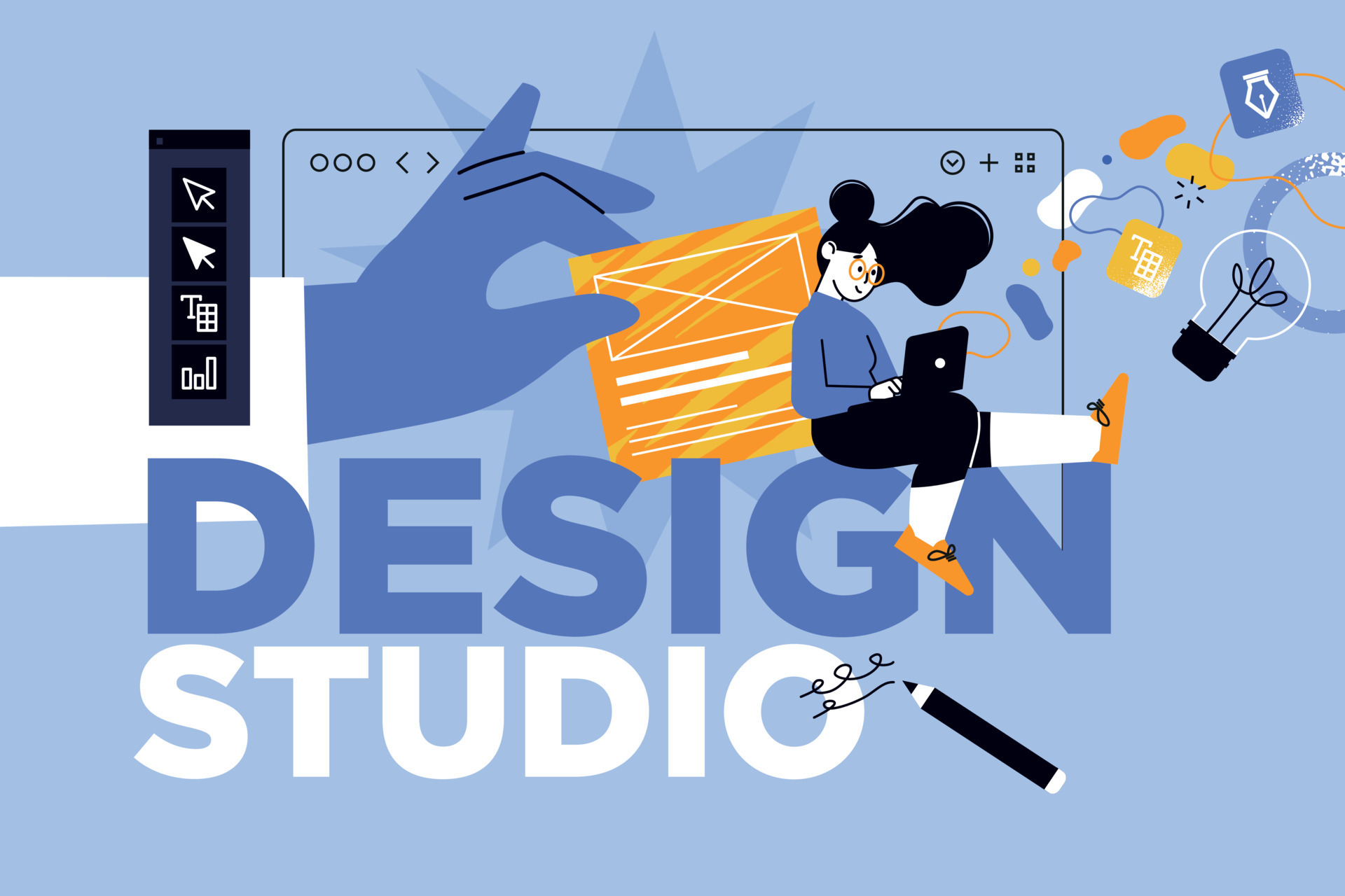 Vector illustration of design studio. Creative concept for web banner, social media banner