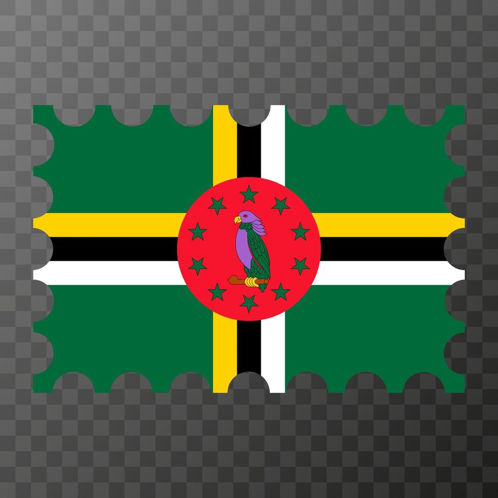 Postage stamp with Dominica flag. Vector illustration.