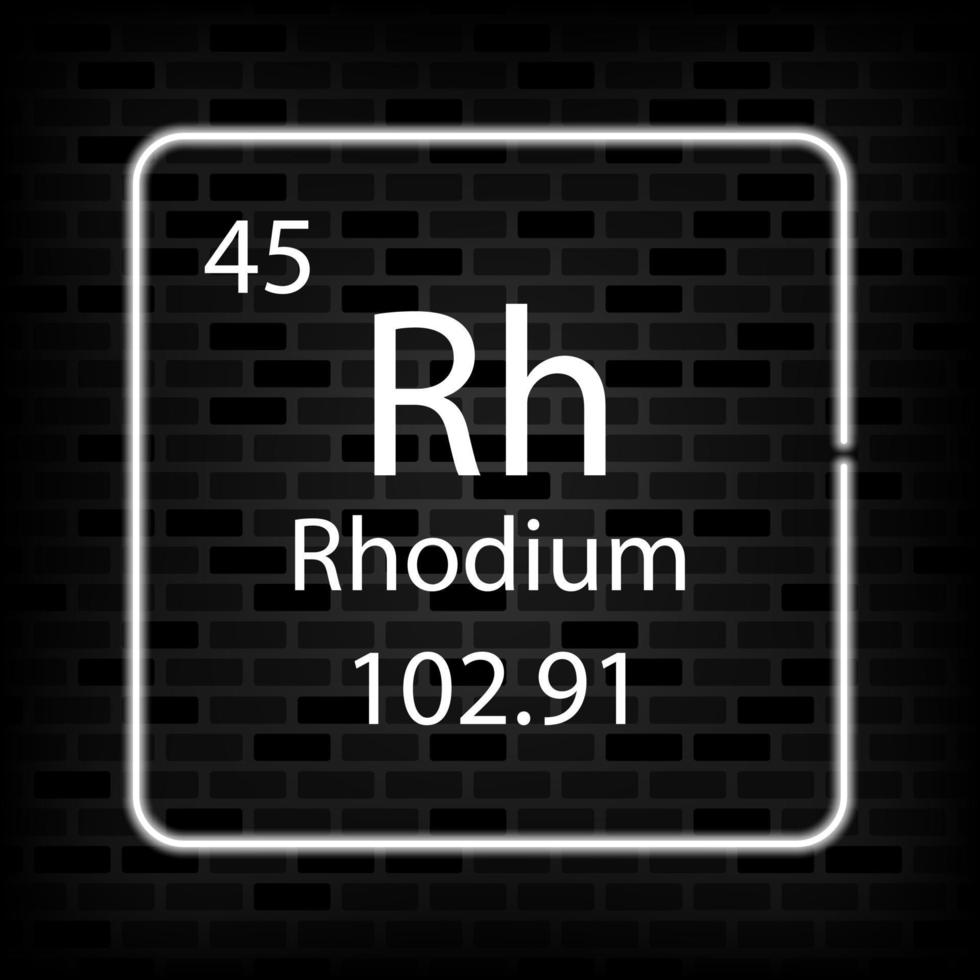 Rhodium neon symbol. Chemical element of the periodic table. Vector illustration.