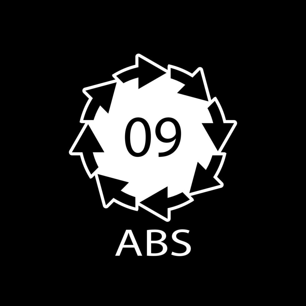 símbolo de reciclaje de plástico abs 9 icono de vector. código de reciclaje de plástico abs 09. vector