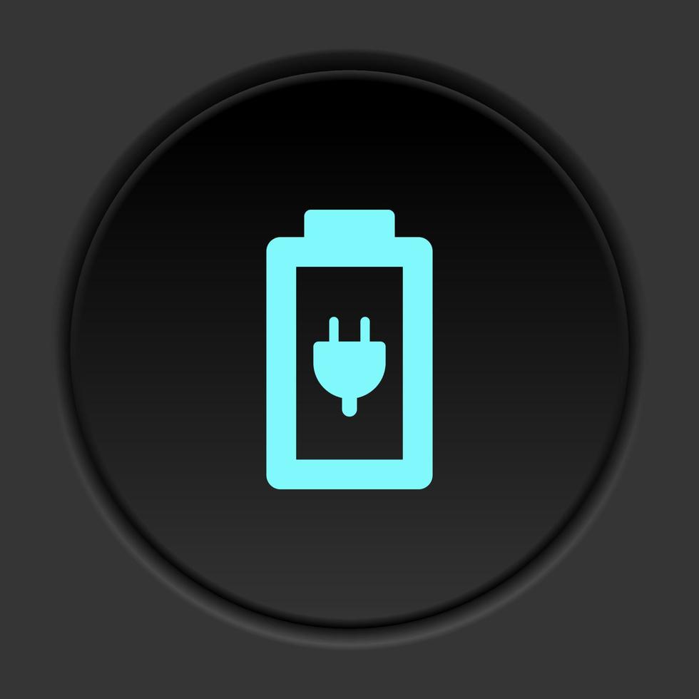 Dark button icon charge battery. Button banner round badge interface for application illustration on darken background vector