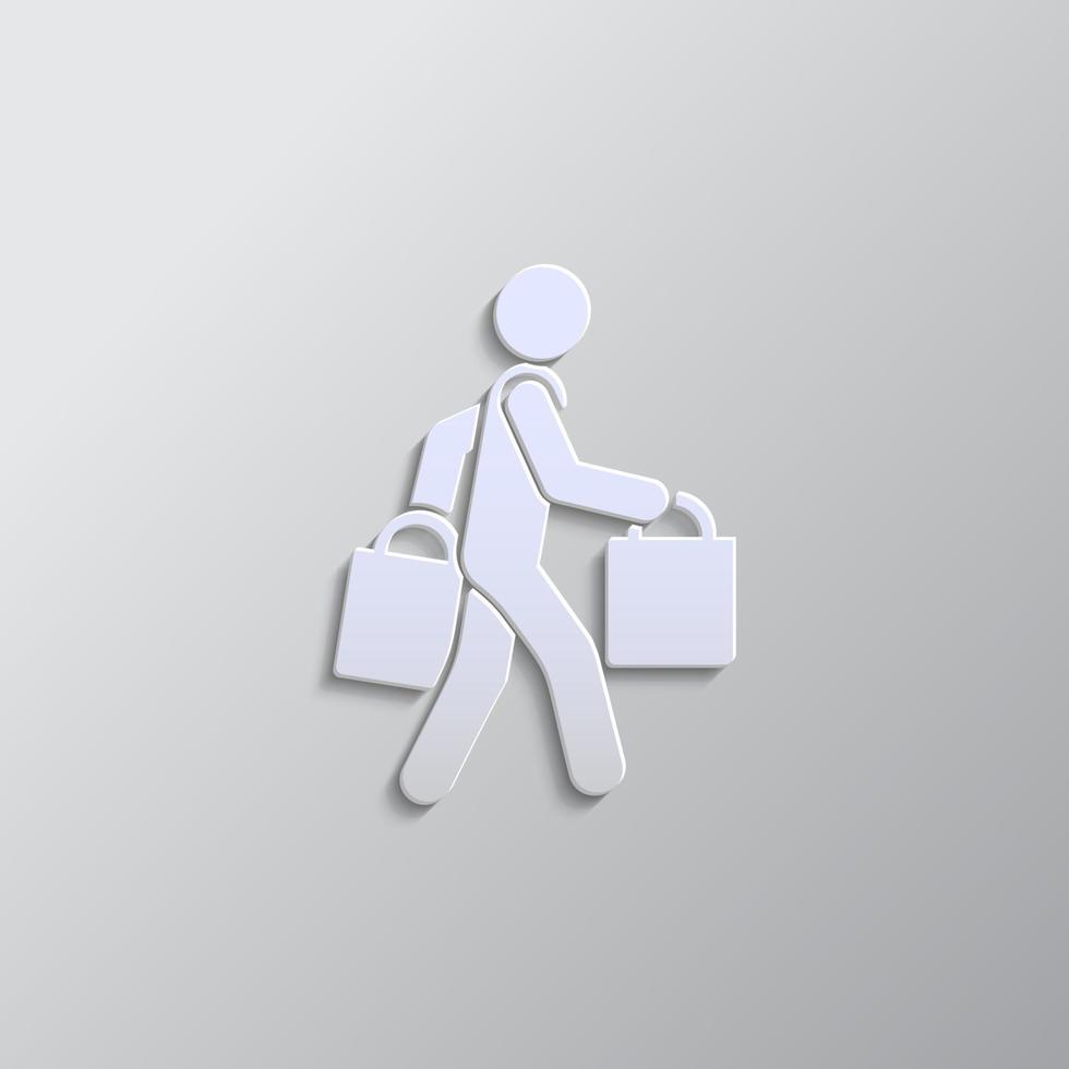 Shopping, man paper style, icon. Grey color vector background- Paper style vector icon.