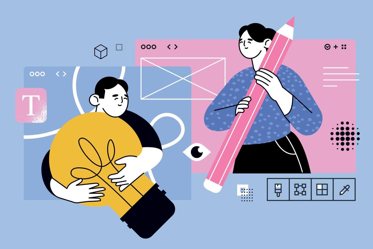 Vector illustration of  web design and development, creative idea, content management. Creative concept for web banner, social media banner, business presentation, marketing material.