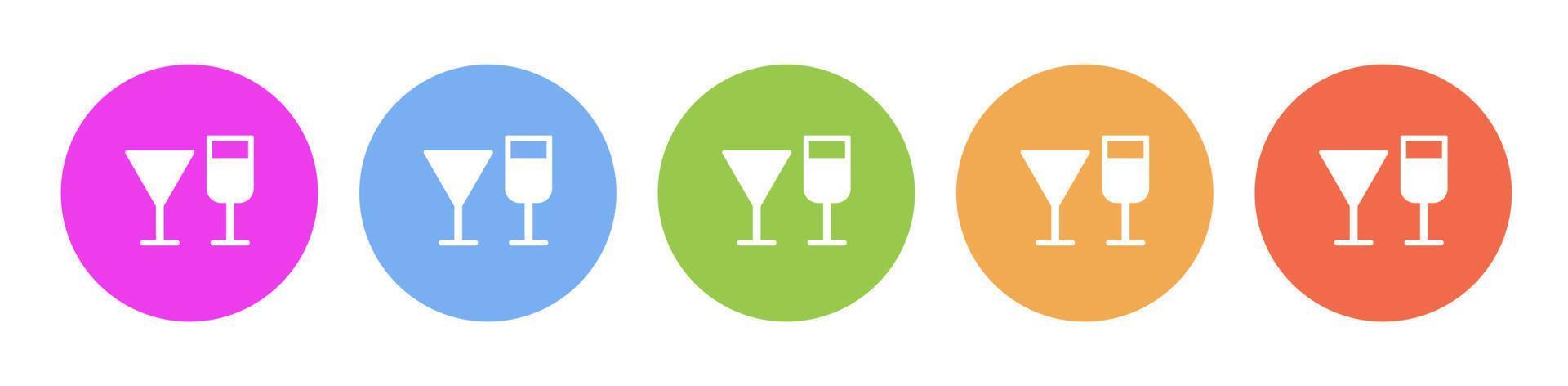 Multi colored flat icons on round backgrounds. Wine glasses multicolor circle vector icon on white background