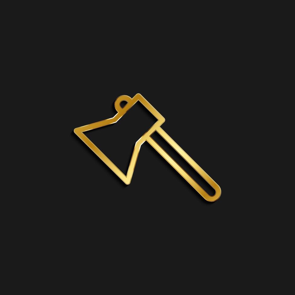 axe, hatchet gold icon. Vector illustration of golden dark background .