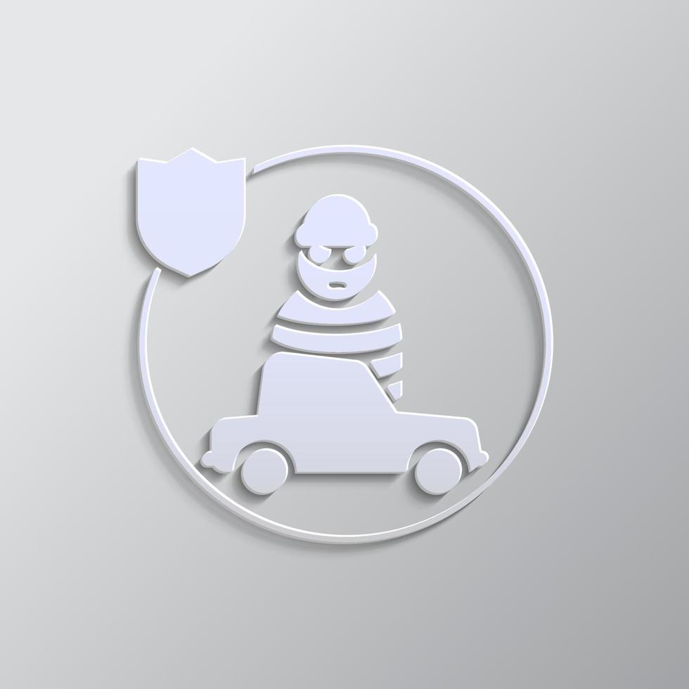 car, insurance, robbery, icon, vector, insurable, fuse paper style. Grey color vector background- Paper style vector icon. on white background