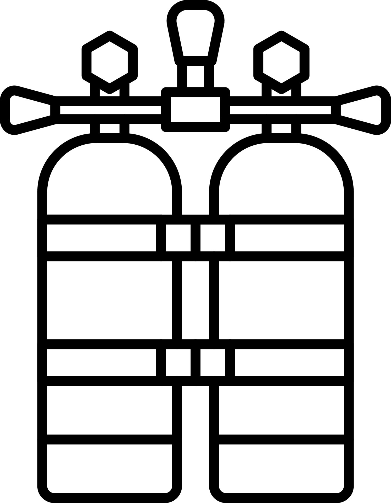 Diving, scuba, tank vector icon on transparent background. Outline