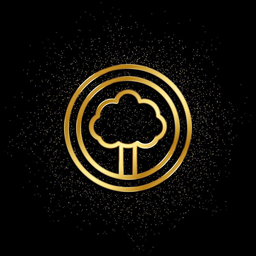 Tree, old gold icon. Vector illustration of golden particle background.. Spiritual concept vector illustration .