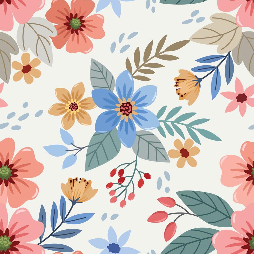 Colorful hand draw flowers seamless pattern vector