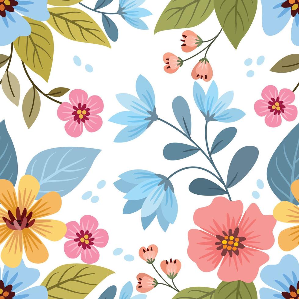 Colorful hand draw flowers seamless pattern vector