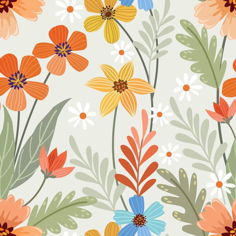 Colorful flowers and leaf design seamless pattern for fabric