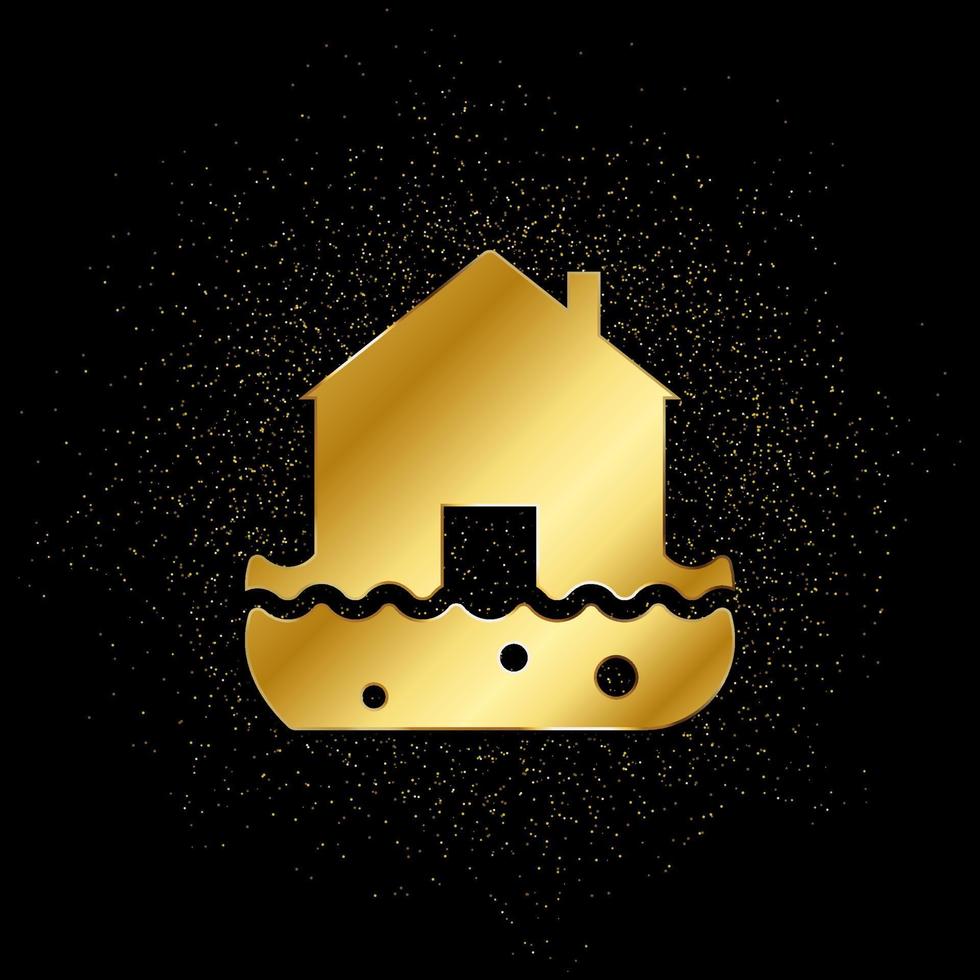 Fire, home, house, insurance, flood water gold, icon. Vector illustration of golden particle background . Vector gold background