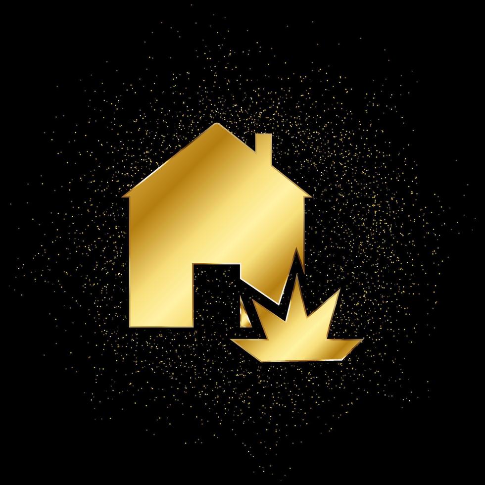 explosión, hogar, casa, seguro oro, icono. vector ilustración de dorado partícula antecedentes . vector oro antecedentes