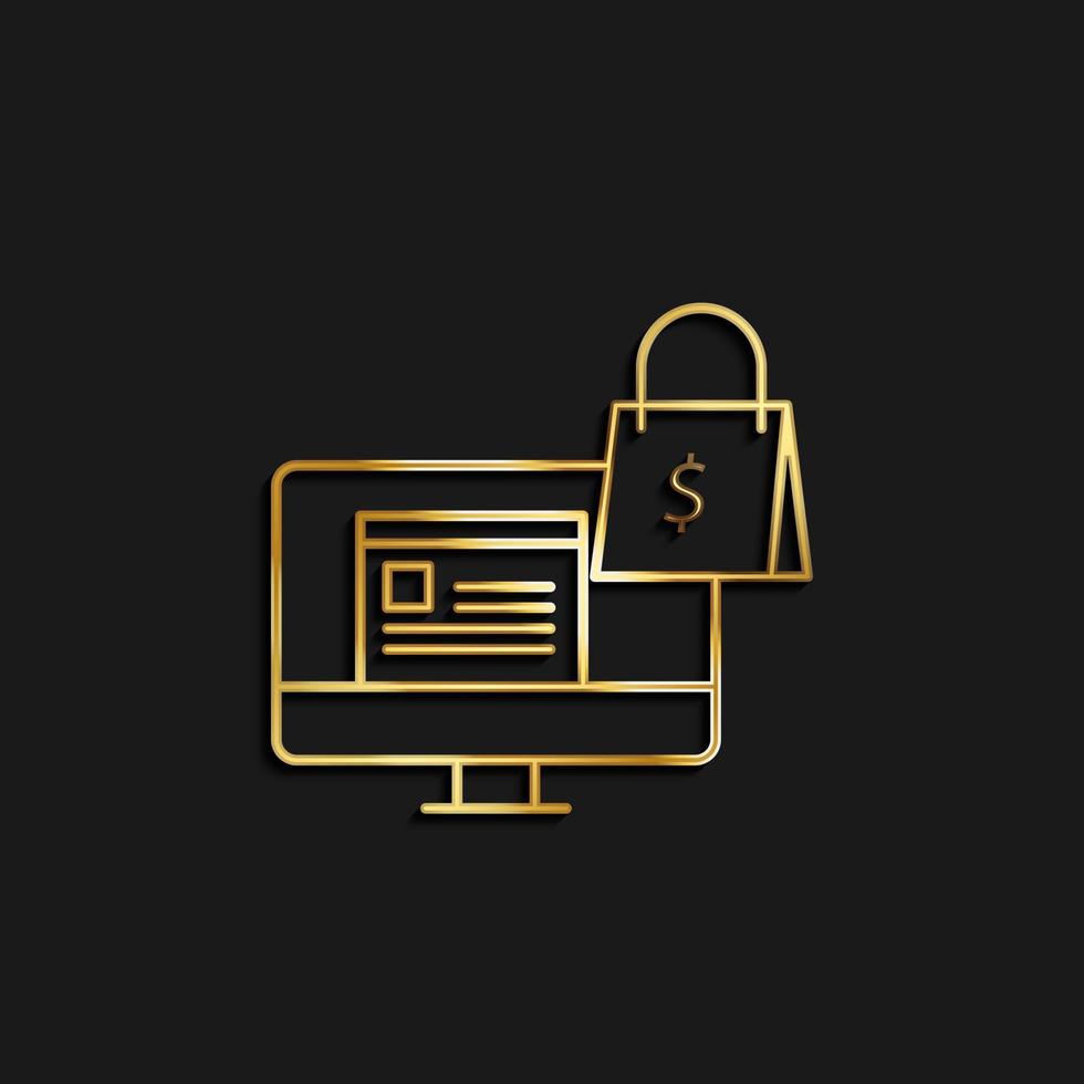 Shopping, online ,key, money gold icon. Vector illustration of golden icon on dark background