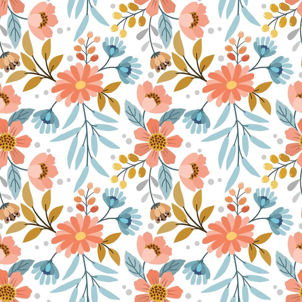 Colorful hand draw flowers seamless pattern vector