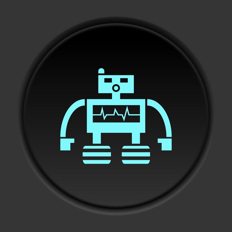 Dark button icon Robot technology. Button banner round badge interface for application illustration on darken background vector