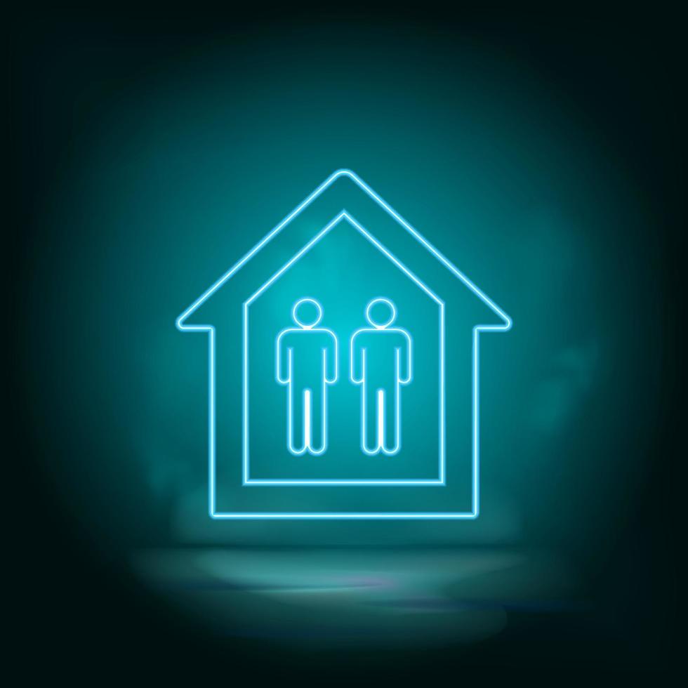 Mans in a house blue neon vector icon. Simple element illustration from map and navigation concept. Mans in a house blue neon vector icon. Real estate concept vector illustration. on white background