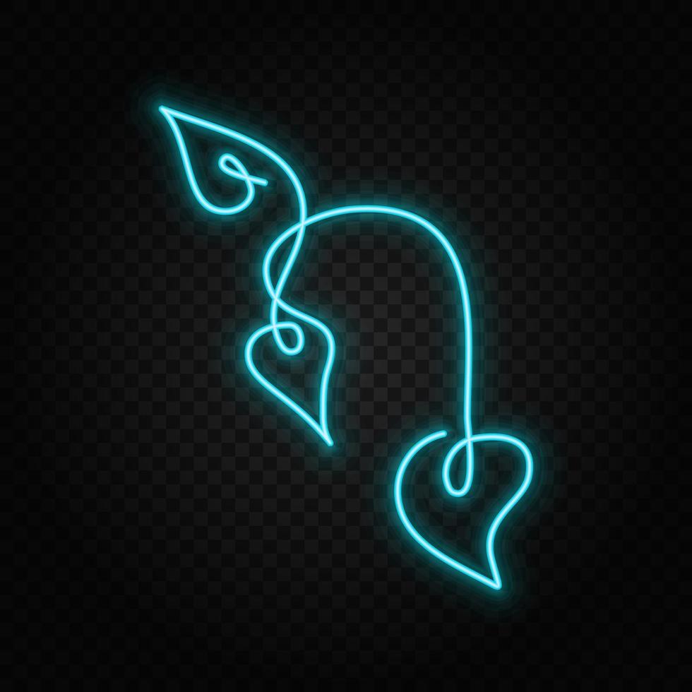 Leaf one line neon vector icon. One line art, illustration .