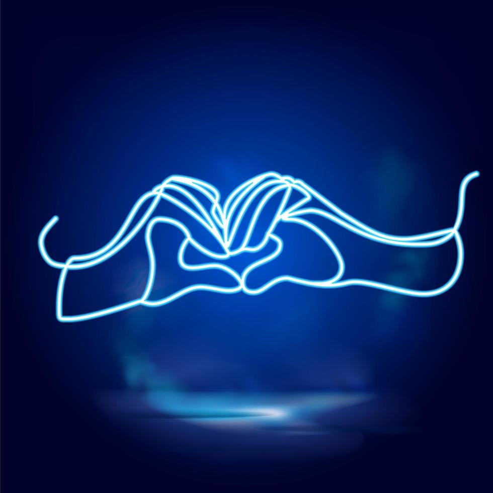 Hands shows heart one line neon vector icon. One line art, illustration