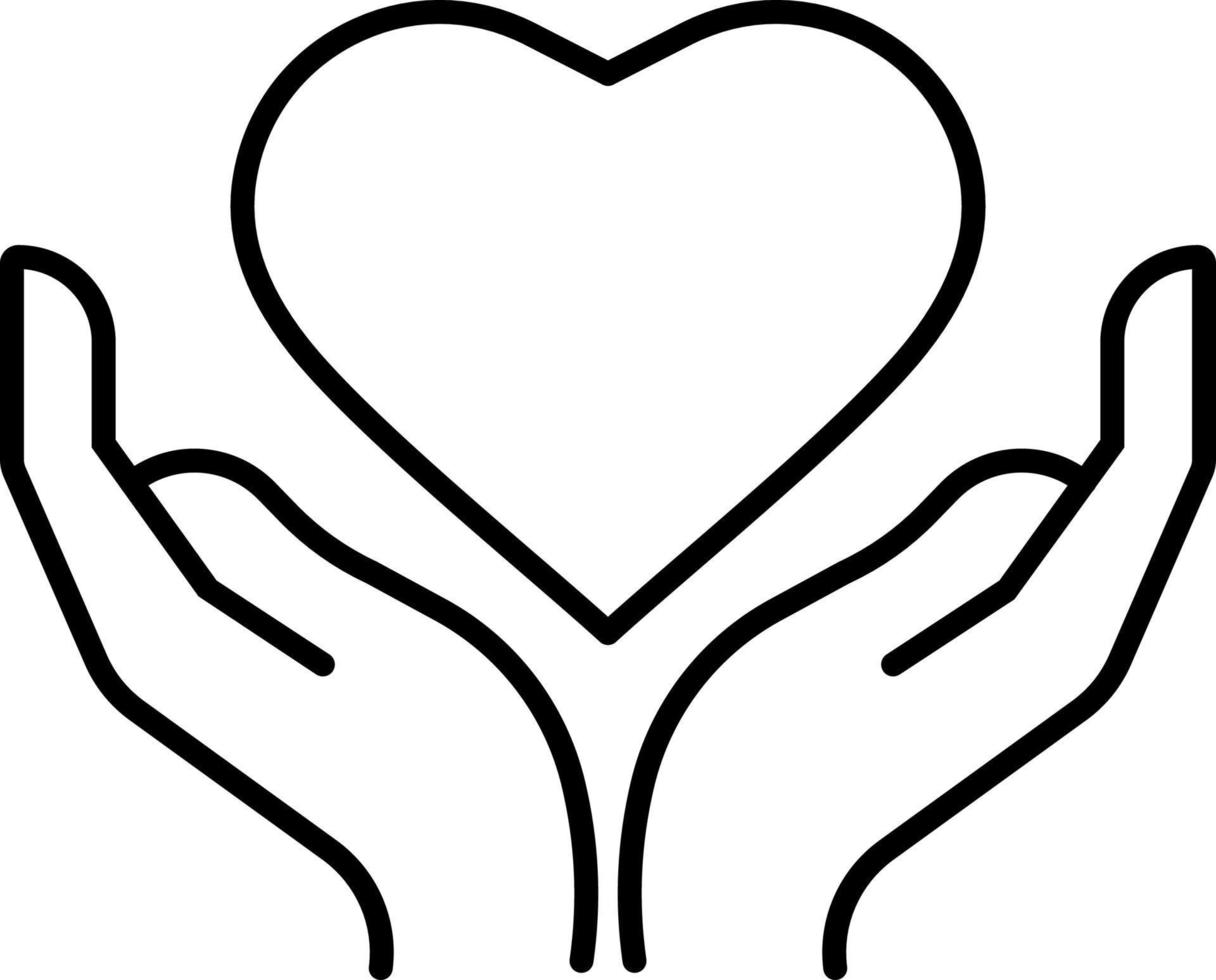 Charity, hands, heart vector icon on transparent background. Outline Charity, hands, heart vector icon