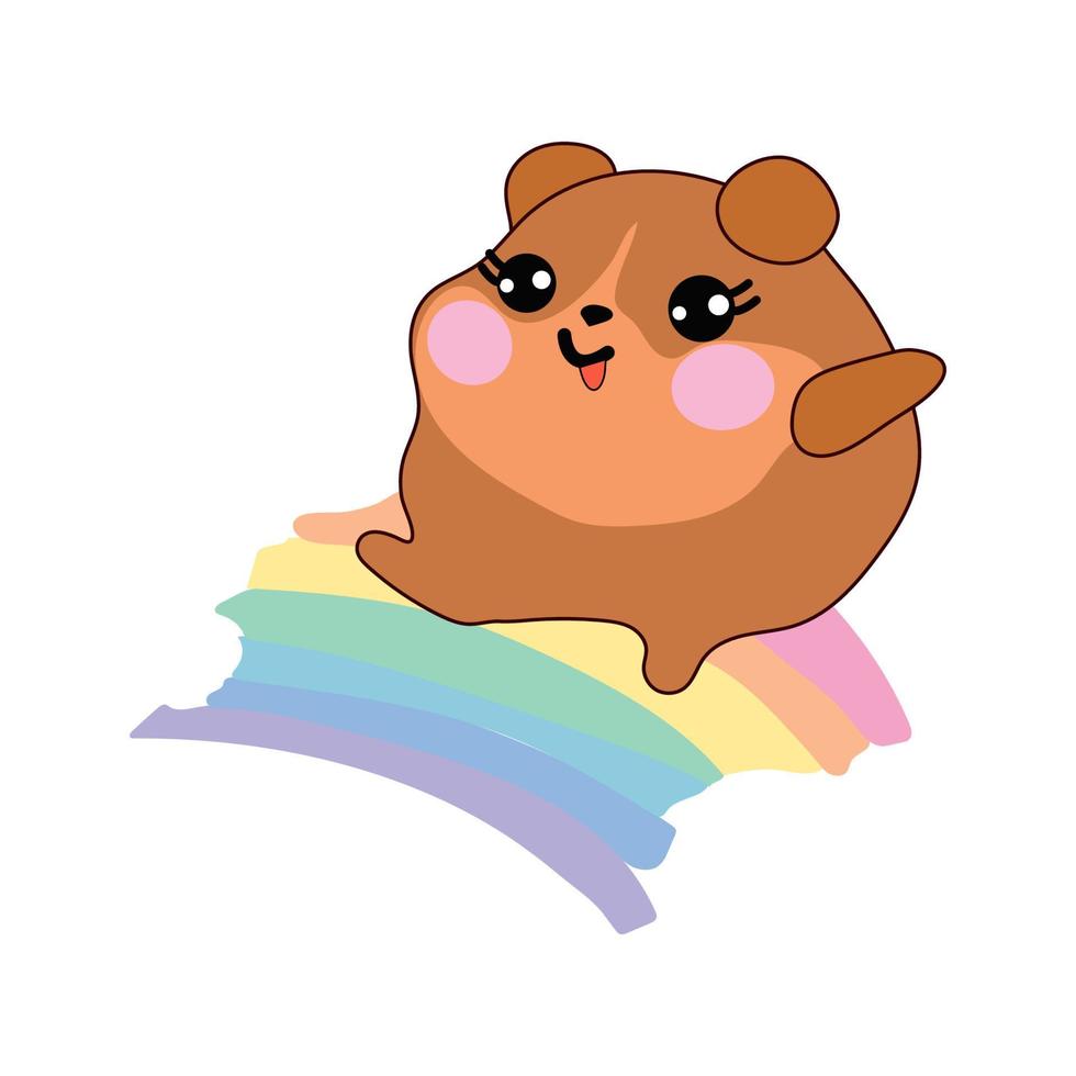Vector isolated illustration cute hamster cub jumping from happiness and joy kawaii chibi Japanese style Emoji character sticker emoticon smile emotion mascot design