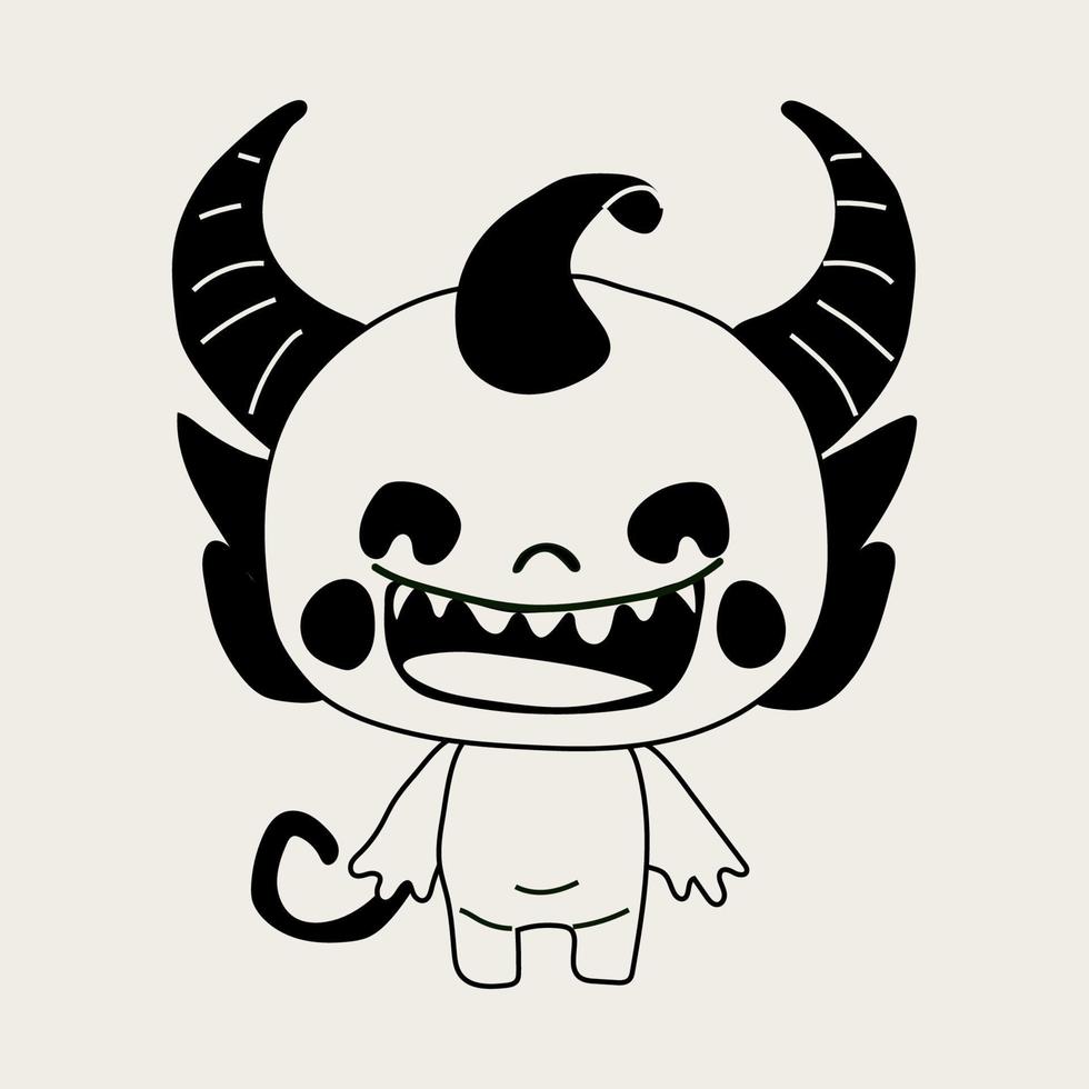 Sticker emoji emoticon emotion happy character sweet hellish entity cute horned devil, evil spirit, devilry, impure force vector