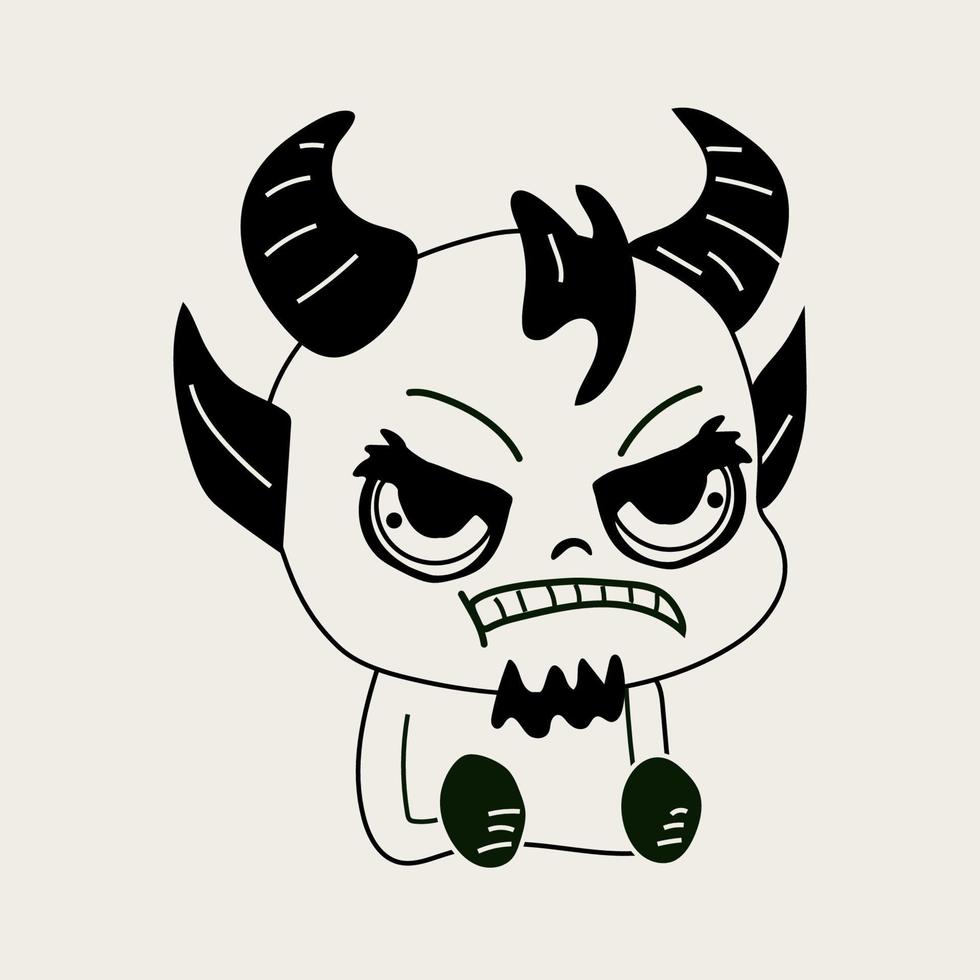 Sticker emoji emoticon emotion happy character sweet hellish entity cute horned devil, evil spirit, devilry, impure force vector