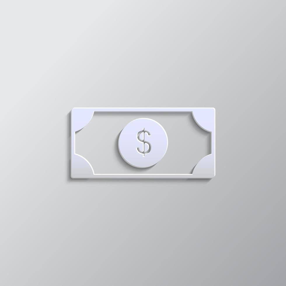 Dollar paper style, icon. Grey color vector background- Paper style vector icon.