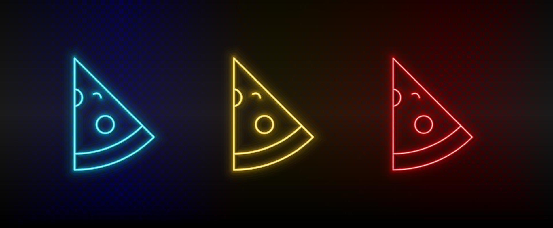 Neon icon set pizza. Set of red, blue, yellow neon vector icon on dark background