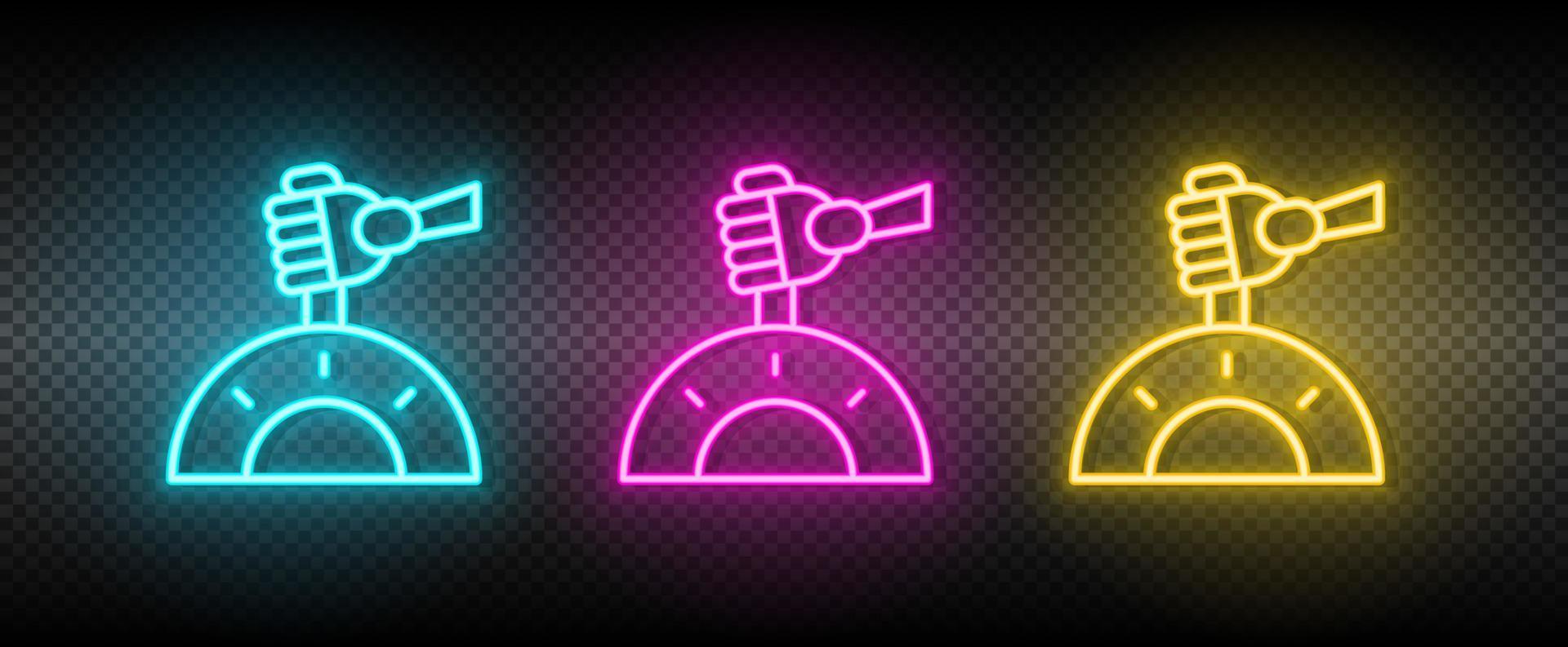 cybernetic arm, robot control neon icon set. Technology vector illustration neon blue, yellow, red icon set